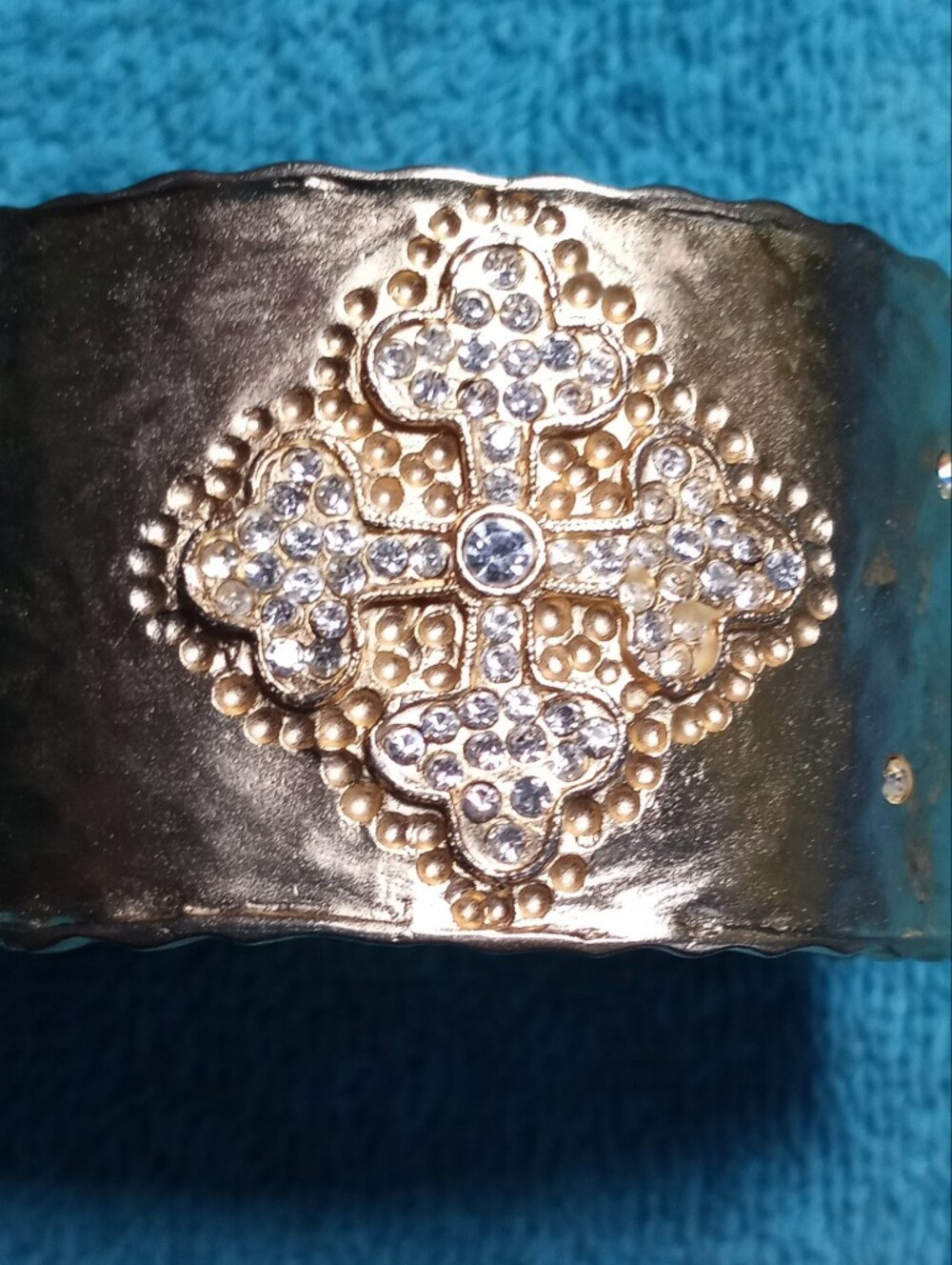 Gold Decorative Cross Accent Cuff Bracelet